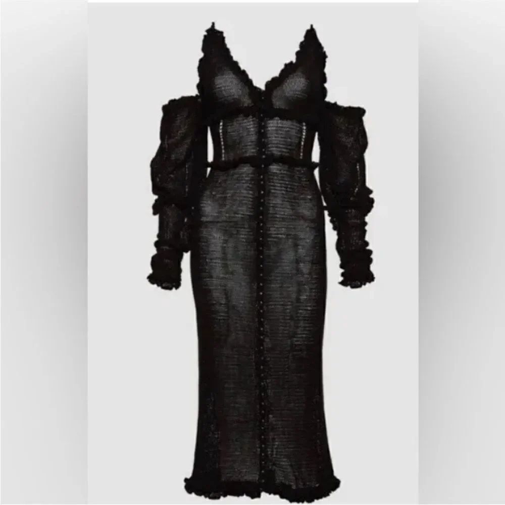 NWT Magda Butrym Black Long Sleeve crochet Dress, XS
